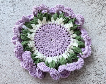 Crochet Purple flower coasters,Crochet Coasters Pattern,mug coasters,Housewarming Gift,gifts for her