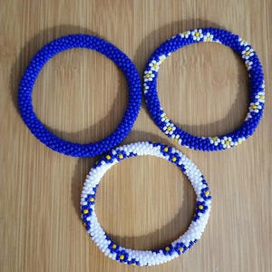 NOW also in royal blue, orange and turquoise - Small-bead solid and flower Nepal-style crochet tube bracelets