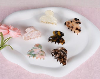 Schildpad Shell haarclips, zomer mini haarclips, kleine haarklauw, hars marmeren haarclip, vintage marmeren haarclip, schattige haarclips