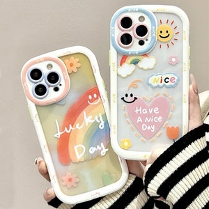 Rk Cute Sunny Rainbow Heart Smile Silicone Phone Case for iPhone 11 12 13 14 Pro Pro Max