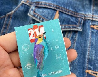 Pin ave, broche en bois,brooche, épingle oiseaux peinte à la main.