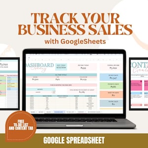 May include: A laptop computer screen displaying a Google Sheets spreadsheet with a business sales dashboard. The spreadsheet includes sections for income, sales, and content creation. The dashboard is designed to track business sales and income. The spreadsheet is titled "Dashboard" and includes a date of 8/22/2024. The spreadsheet is free to download and includes a to-do list and content tab.