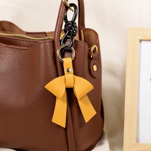 Leather Bow Bag Charm, Nappa Leather Keychain, Handmade Bow Key Ring, Personalized Bag Charm, Droopy Bow Purse Accessory
