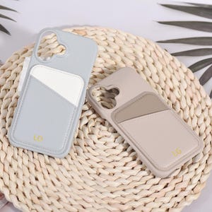 Gepersonaliseerde leren telefoonhoes met kaarthouder, aangepaste telefoonhoes voor iPhone 16, 15, 14, 13, 12, 11, SE, 8, 7, E Plus, Pro Max, initialen telefoonhoesje