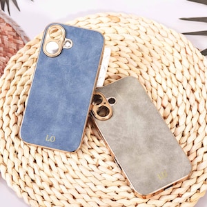 Gepersonaliseerde leren telefoonhoes, gepersonaliseerde telefoonhoes met initialen, leren telefoonhoes voor iPhone 16, 15, 14, 13, 12, 11 Plus, Pro Max, cadeau-ideeën