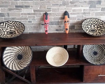 Black and White Rwanda Baskets | 5 Hanging Wall Basket | Decorative Hanging Basket