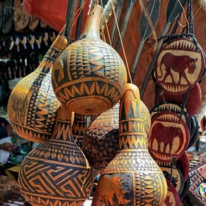 African Hand-Carved Big Five Gourd – Rustic Safari Home Décor Centrepiece