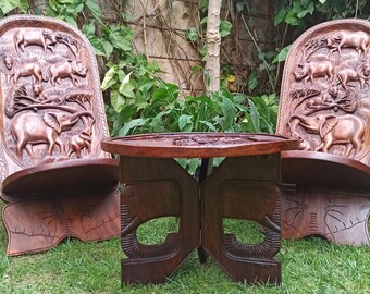 手彫りのアフリカ部族象の折りたたみ椅子 - Etsy 日本