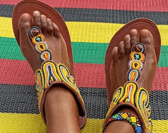 leather Sandals women | Leather Sandals Beaded | Handmade Leather Sandals