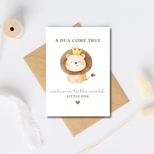 Félicitations pour nouveau bébé garçon, carte de nouveau bébé garçon musulman, carte de bienvenue dans le monde, carte de bébé lion personnalisée, cadeau de baby shower, aqeeqah