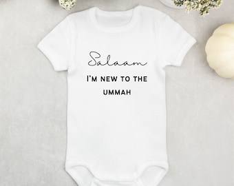 Salaam Im new to the Ummah Onesie, Custom baby onesie, Arabic name, Muslim Baby Bodysuit, Cute Muslim Baby Gift, Custom Name Bodysuit