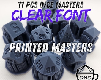 11 Piece RPG Dice Masters Set – Clear Font Polyhedral Dice