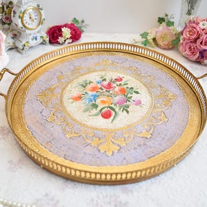 Lavender Florentine Round Tray – Hand-Painted Italian Decorative Tray – Baroque Tea Coffee Dessert Serving Tray