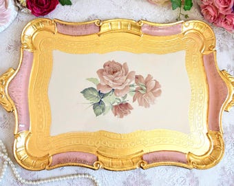 Decorative Perfume Tray, Gold Coffee Table Tray, Italian Florentine Vanity Tray, Ornate Floral Centerpiece Tray, Vintage Style Home Decor