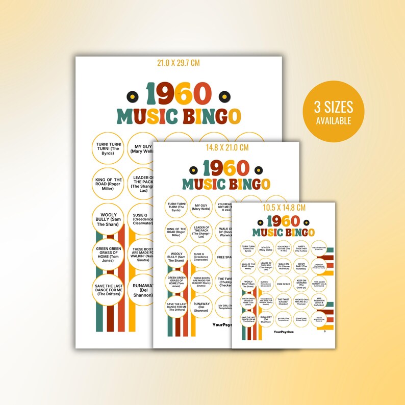 60s Music Bingo Cards 1960s Music Bingo Game Printable Bingo 60s Music Bingo 60s Retro Bingo 60s Bingo Spotify Playlist Instant Download image 4