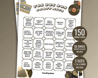 70s 80s 90s Party Hits Music Bingo Cards Music Bingo Game Printable Bingo 80s Music Bingo 90s Music Bingo Spotify Playlist Instant Download