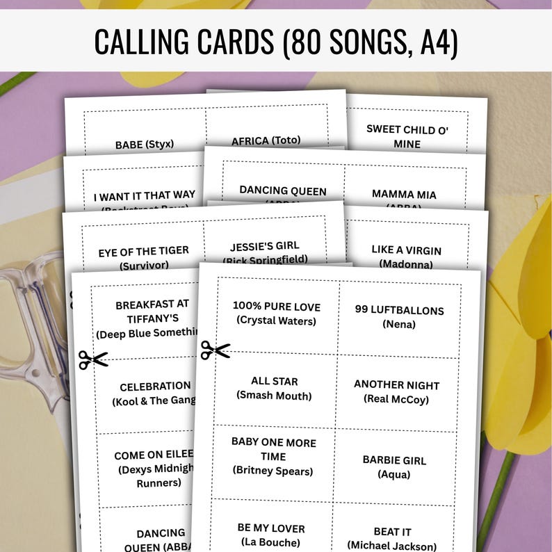 70s 80s 90s Party Hits Bingo Game Cards Music Bingo Game Card Music Party Game Card Unique Cards Printable Digital Download Spotify Playlist image 8