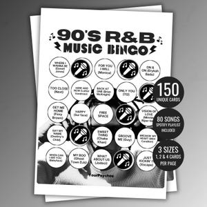 90s R&B RNB Music Bingo Music Bingo Cards Music Bingo Game Printable Bingo 80s Music Bingo 90s Music Bingo Spotify Playlist Instant Download