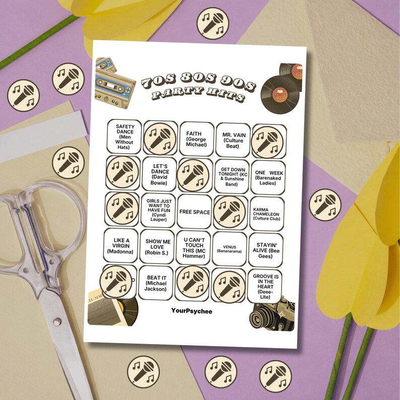 70s 80s 90s Party Hits Bingo Game Cards Music Bingo Game Card Music Party Game Card Unique Cards Printable Digital Download Spotify Playlist image 2