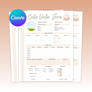 Bestellformular für beige Torten (Canva-Vorlage), Bestellformular für Hobbybäcker und Kleinunternehmer, bearbeitbar und druckbar, A4/US Letter-Format