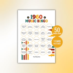 60s Music Bingo Cards 1960s Music Bingo Game Printable Bingo 60s Music Bingo 60s Retro Bingo 60s Bingo Spotify Playlist Instant Download image 5