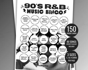 Bingo musicale R&B R&B anni '90, Cartelle del bingo musicale, Gioco del bingo musicale, Bingo stampabile, Bingo musicale anni '80, Bingo musicale anni '90, Playlist Spotify, Download immediato