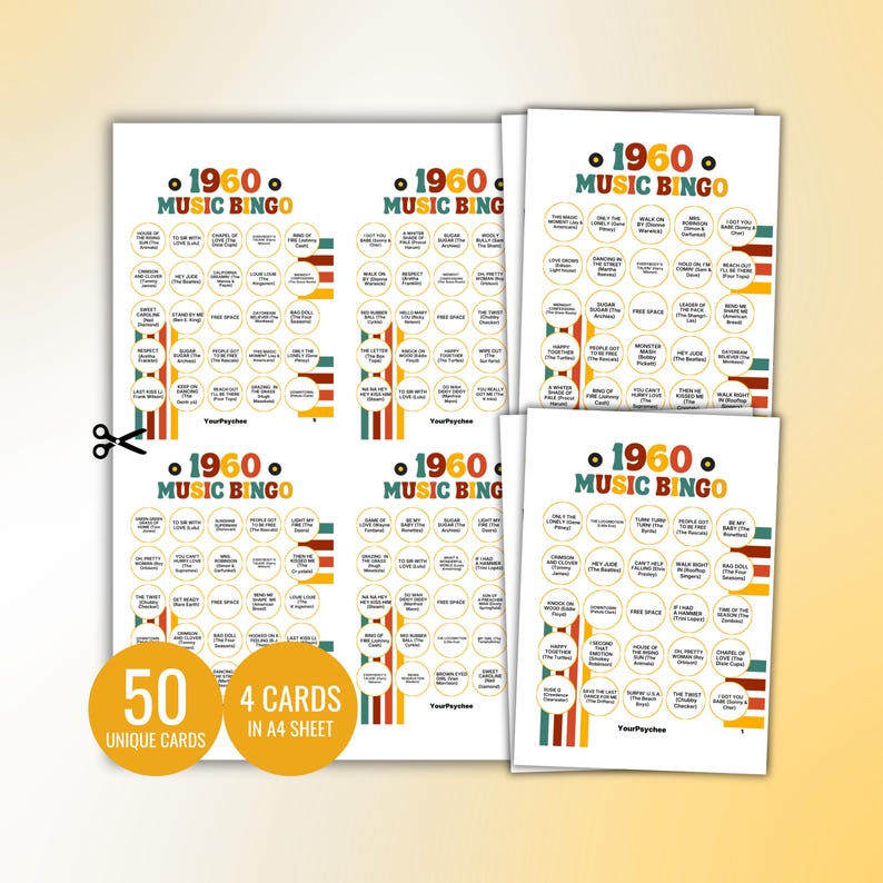 60s Music Bingo Cards 1960s Music Bingo Game Printable Bingo 60s Music Bingo 60s Retro Bingo 60s Bingo Spotify Playlist Instant Download image 7
