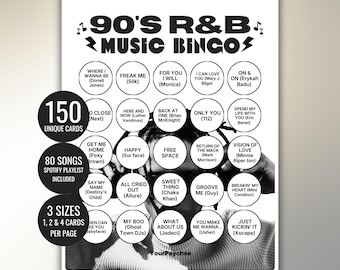 90s R&B RNB Music Bingo Music Bingo Cards Music Bingo Game Printable Bingo 80s Music Bingo 90s Music Bingo Spotify Playlist Instant Download