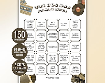 70s 80s 90s Party Hits Music Bingo Cards Music Bingo Game Printable Bingo 80s Music Bingo 90s Music Bingo Spotify Playlist Instant Download