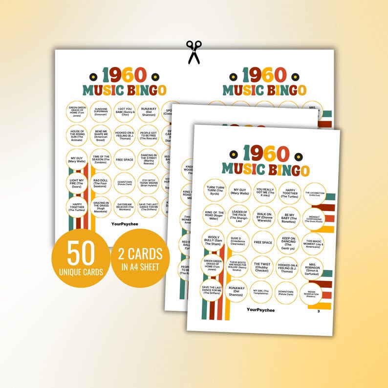 60s Music Bingo Cards 1960s Music Bingo Game Printable Bingo 60s Music Bingo 60s Retro Bingo 60s Bingo Spotify Playlist Instant Download image 6