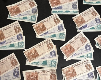 Vintage USDA Food Coupon/Stamps 3 per order, 1 of each denomination. 1, 5, 10. 1978-1990 series excellent condition paper stamps rare find