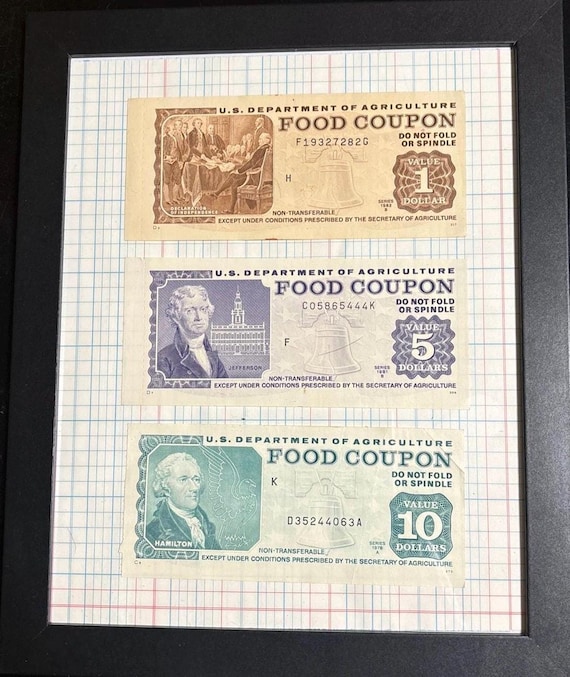 Vintage USDA Food Stamps: 1970-1990 Collectible Currency (3-Pack)