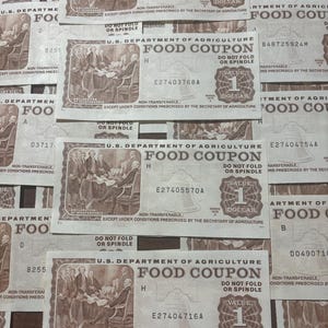 Cupom de alimentos USDA autêntico vintage 1 dólar vale-refeição sobre papel de nota integral não circulado dos anos 1970 e 1980, vale-refeição, moeda colecionável rara