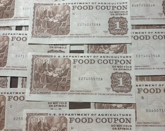 Vintage authentic USDA Food Coupon 1 dollar food stamp about uncirculated 1970’s 1980’s full note paper food stamp rare collectible currency