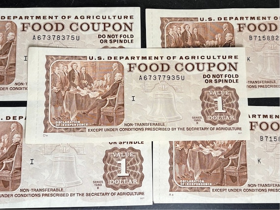 USDA Food Coupon 1976-1990's Collectable Paper Currency Single Stamp- One Dollar Denomination