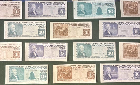 Vintage USDA Food Coupon Set, 1976-1990 Series, Collectible Stamps