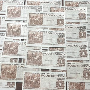 Lot of 3 USDA Food Coupon&#39;s/Stamps 1978-1990, 3-vintage 1 dollar USDA Food Stamps, full note, full tail, excellent AU(almost uncirculated)