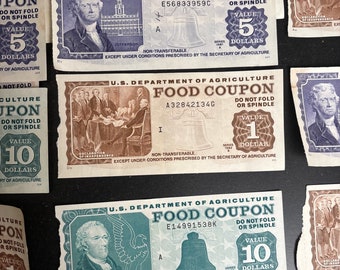 vintage USDA Food Coupons circulated lot of 3, series  1976-1990 food stamps 1, 5, 10