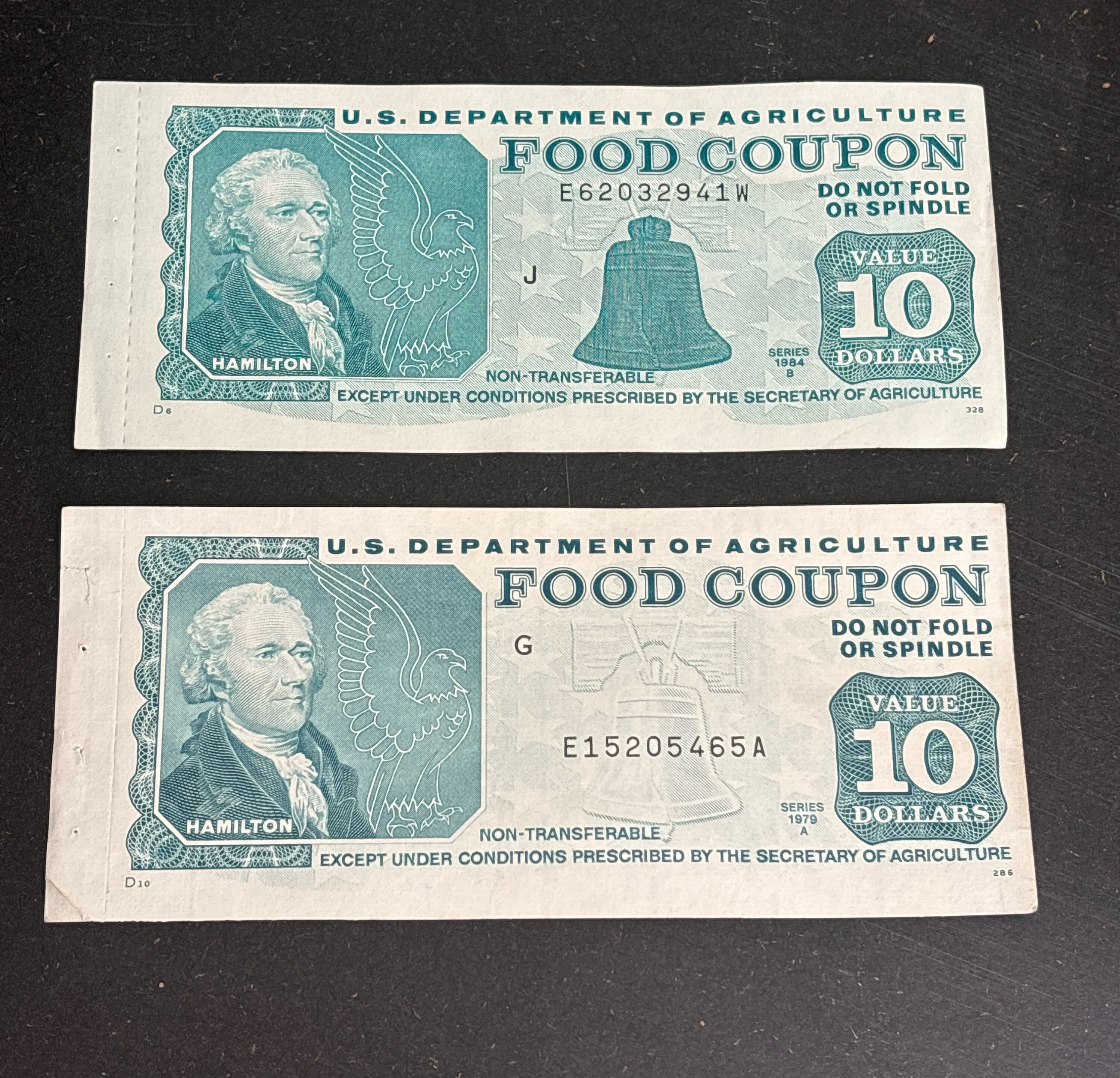 10 Dollar USDA Food Coupon/Stamp-full stamp excellent condition, AU(almost uncirculated), authentic vintage paper food stamp from 1978-1990