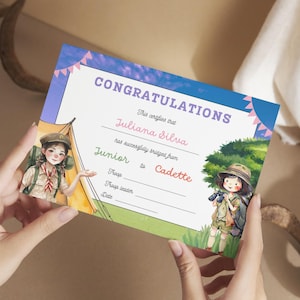 Girl Scout Bridging Ceremony Certificate | Editable Scout Ceremony Template |  Junior to Cadette Certificate | Girl Scout Ceremony Keepsake