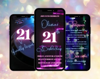 Pink 21st Birthday Party Video Invitation Template (Digital Download)