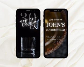 Men's 30th Birthday Invitation: Whiskey Theme (Digital Download)
