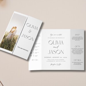Minimalist Gatefold Wedding Invitations with Photos | Modern Trifold Wedding Invitation | Elegant Photo Gatefold Wedding Invitations
