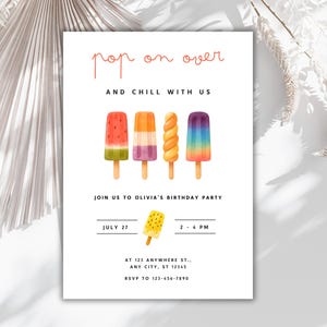 Two Cool Pool Party Invitation, Editable Summer Birthday Invitation Template, Popsicle Summer Party Invite, Gender Neutral Birthday Invite