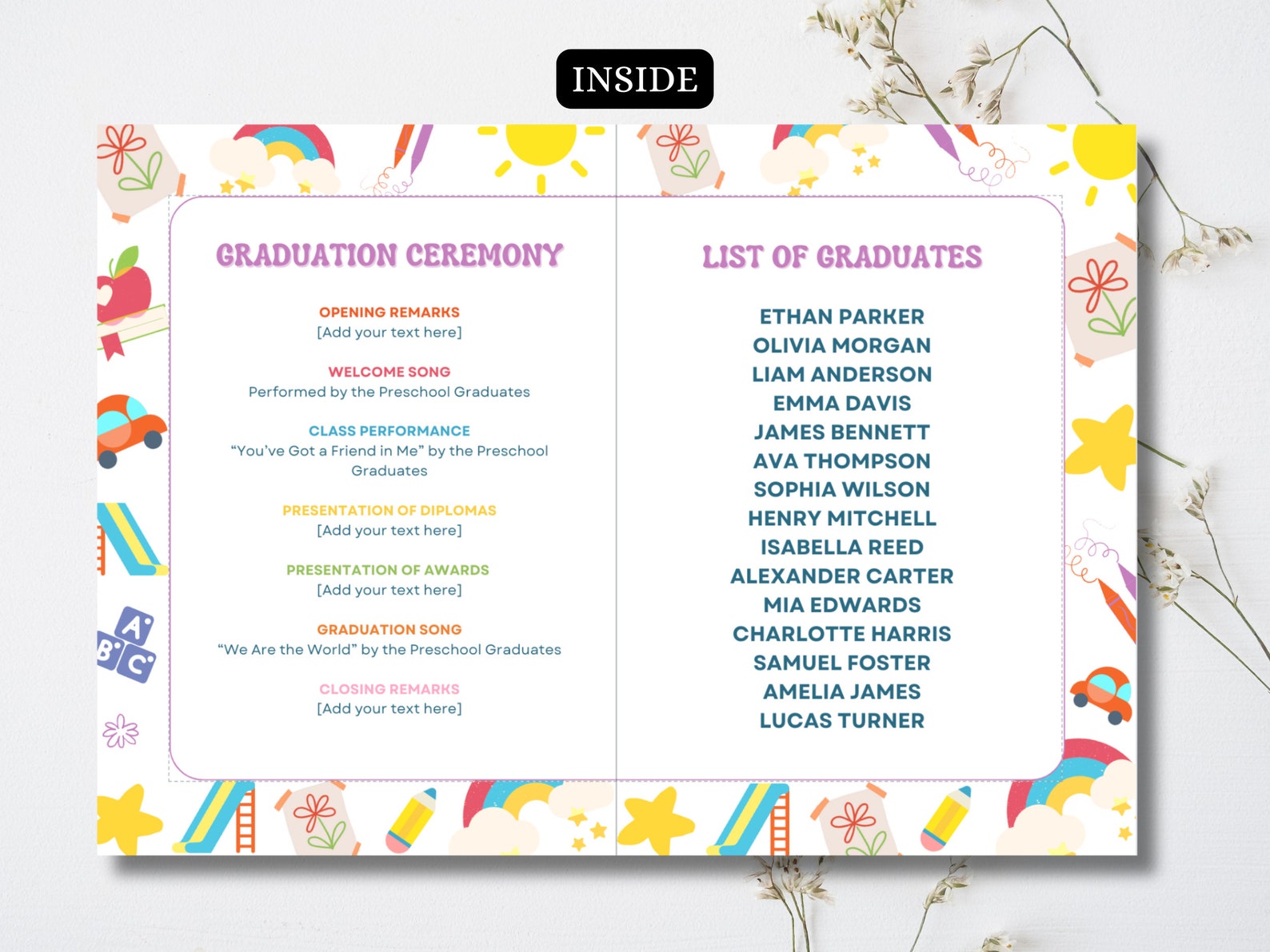 Preschool Graduation Program Template Editable Pre-k Graduation