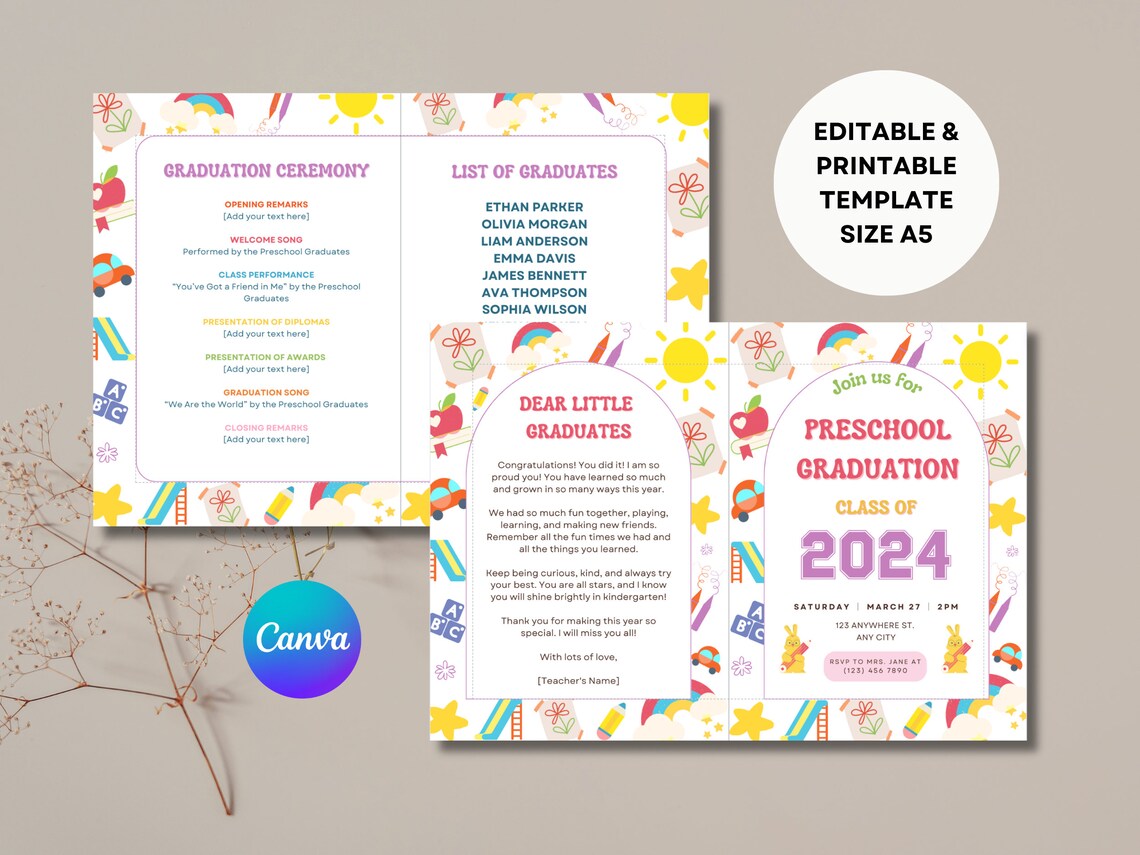 Preschool Graduation Program Template Editable Pre-k Graduation
