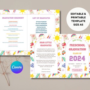 Preschool Graduation Program Template Editable Pre-k Graduation ...