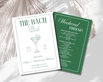 The Bach Club Bachelorette Weekend Itinerary, Tennis Bach Club Bachelorette Invitation, Social Club Bachelorette Itinerary And Invitation