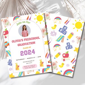 Preschool Graduation Invitation | Editable Kindergarten Graduation Invitation Template | Kindergarten Graduation Party Invitation