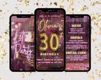 Animierte Video-Einladung zum 30. Geburtstag-Abendessen (Digitales Evite)